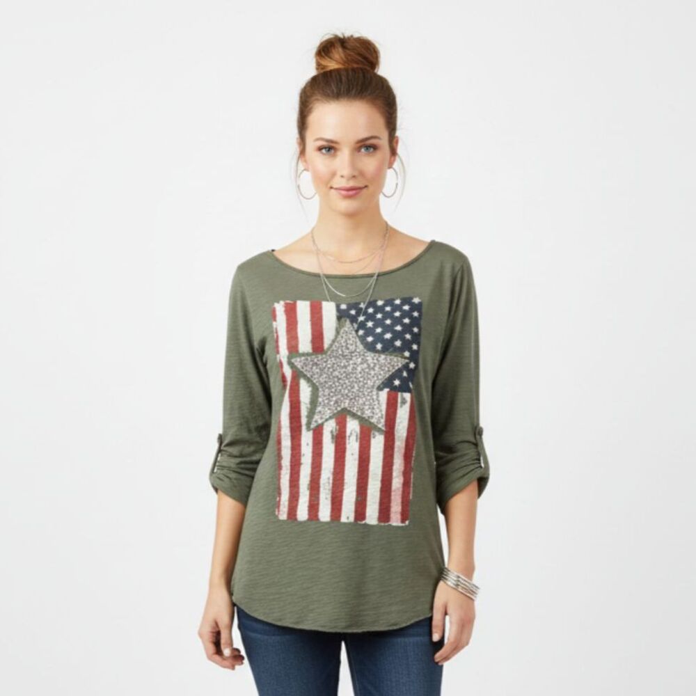 American Flag Embellished Short Sleeve Graphic Tee Shirt